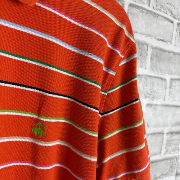 Brooks Brothers Performance Polo Orange Striped Logo Collared Shirt Mens XL SLIM - Picture 3 of 7